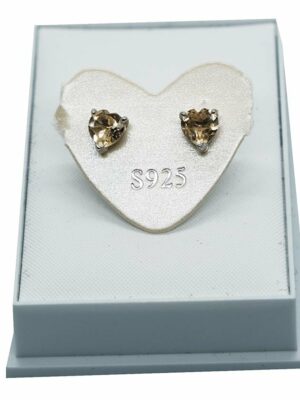 Silver Earrings Heart Citrine