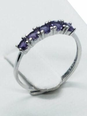 Silver Ring 5 Stones Amethyst Adjustable