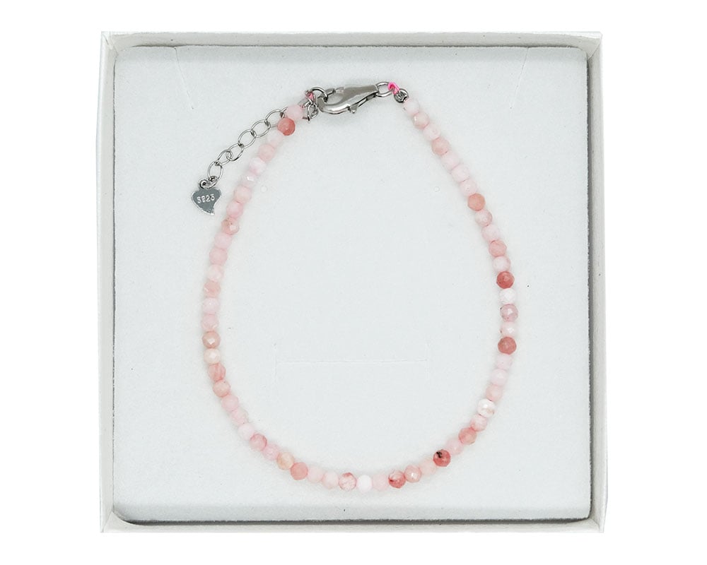 Silver Bracelet 3mm Pink Opal