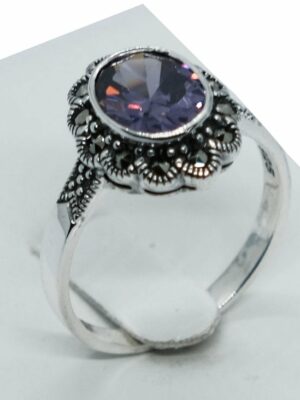 Silver Ring CZ Amethyst Oval