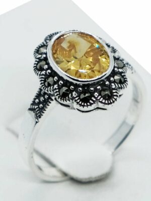 Silver Ring CZ Citrine Oval