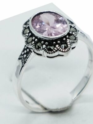 Silver Ring CZ Pink Oval