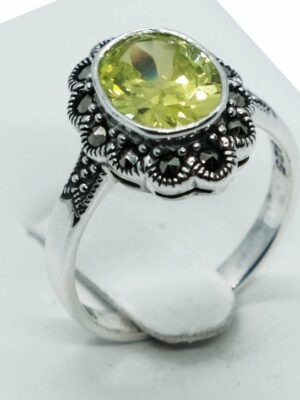 Silver Ring CZ Peridot Oval
