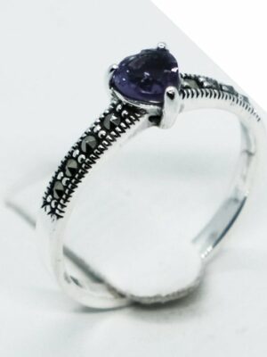 Silver Ring Amethyst Heart
