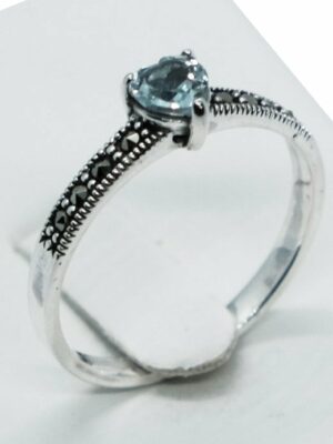 Silver Ring Blue Topaz Heart