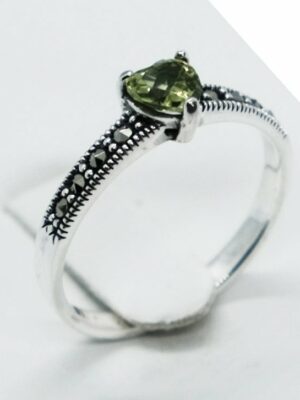Silver Ring Peridot Heart
