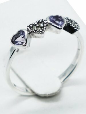 Silver Ring Amethyst 4 Hearts