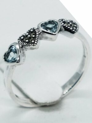 Silver Ring Blue Topaz Hearts