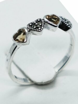 Silver Ring Citrine 4 Hearts