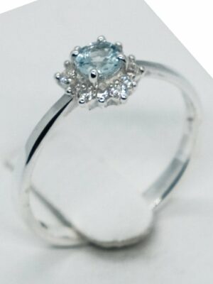 Silver Ring Blue Topaz Flower