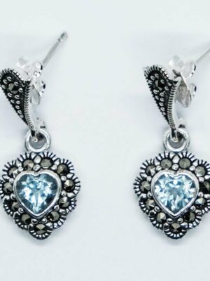 Silver Earring Blue Topaz Heart