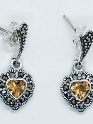 Silver Earring Citrine Heart