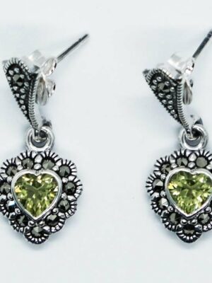 Silver Earring Peridot Heart