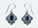 Silver Earring CZ Amethyst Pear