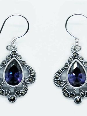 Silver Earring CZ Amethyst Pear