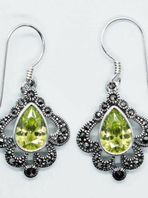 Silver Earring CZ Peridot Pear
