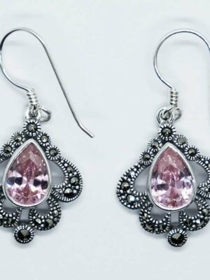 Silver Earring CZ Pink Pear