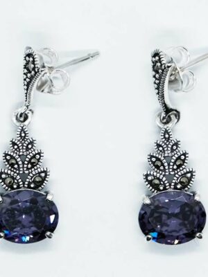 Silver Earring CZ Amethyst Oval