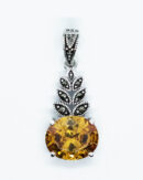 Silver Pendant CZ Citrine Oval