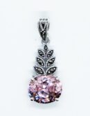 Silver Pendant CZ Pink Oval