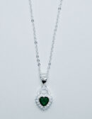 Silver Necklace Heart Green CZ
