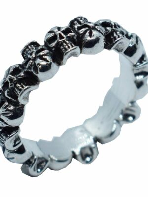Silver Ring Skull Heads Circle
