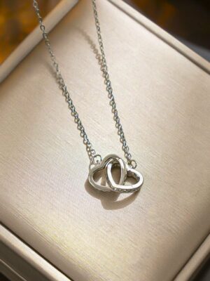 Necklace Silver Double Heart