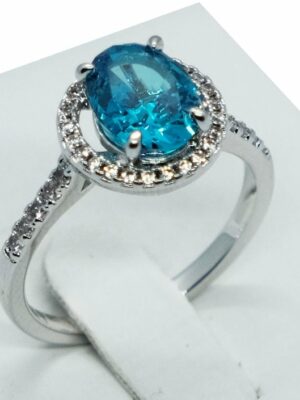 Fashion Ring With Blue Oval CZ