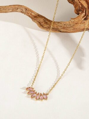 Necklace 6 Pink Stones Plated