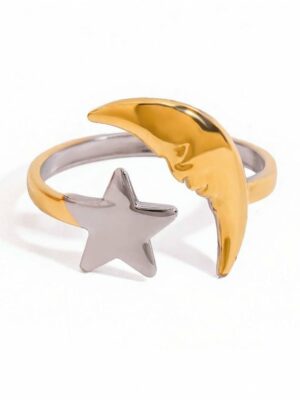 Ring Star And Moon Gold Plated
