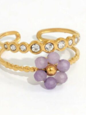 Ring Purple Flower Gold Plated