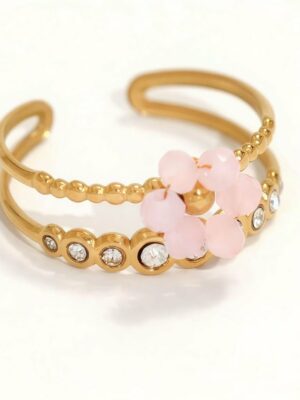 Ring Pink Flower Gold Plated