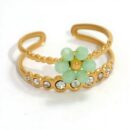 Ring Green Flower Gold Plated