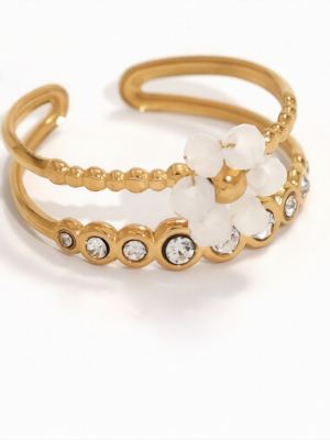 Ring White Flower Gold Plated
