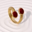 Ring Wave Two Wine Red Stones