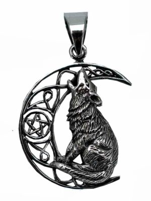 Pendant Silver Moon Gazing Wolf Lisa Parker Licensed