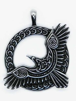 Pendant Steel Circle And Raven
