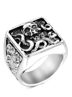 Ring Steel Signet Octopus Skull