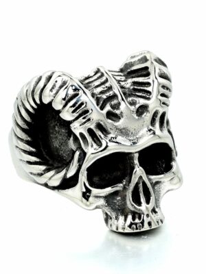 Ring Steel Horned Skull