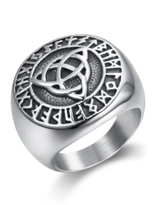 Ring Steel Triquetra And Runes