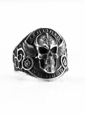 Ring Steel Skull With Wings
