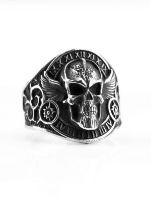 Ring Steel Skull With Wings