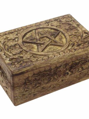 Box Wooden Carved Pentagram 6X4 Inch