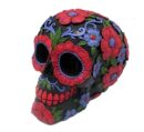 Skull Black With Red Flowers