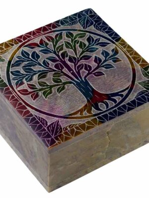 Soapstone Square Box 4x4" Tree Of Life