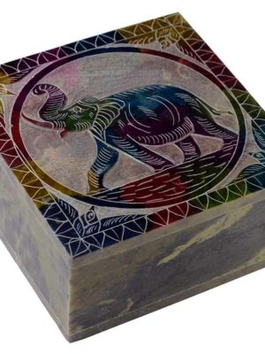 Soapstone Square Box 4x4" Elephant