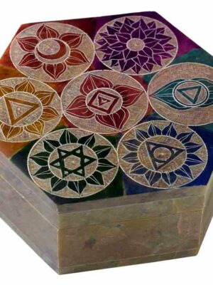 Soapstone Hexagon Box 4x4 Chakra