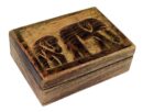 Box Wooden Carved Elephants 7X5 Inch