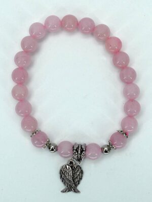 Bracelet 8mm Bead Rose Quartz With Wings