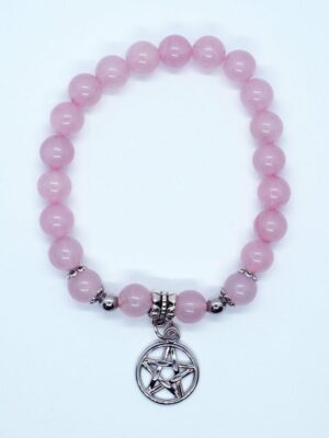 Bracelet 8mm Bead Rose Quartz Pentagram